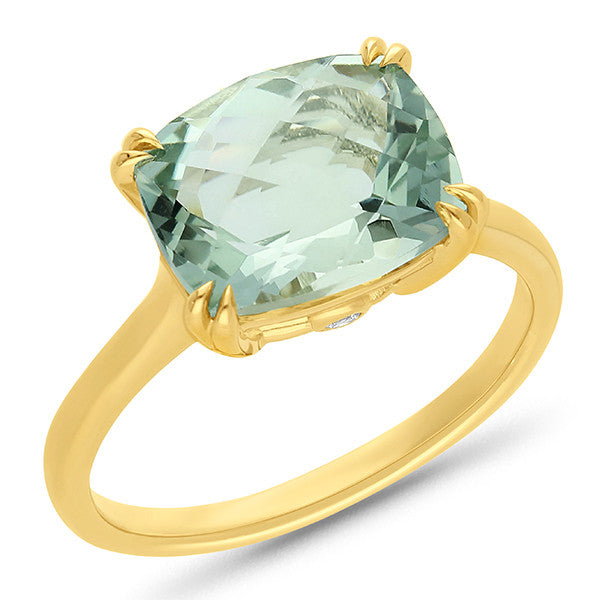 3.55ct Green Amethyst & Diamond Ring in 9ct Yellow Gold