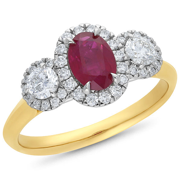 0.88ct Ruby & 0.69ct Diamond Ring in 18ct Yellow Gold