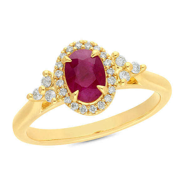 1ct Ruby & 0.19ct Diamond Ring in 9ct Yellow Gold