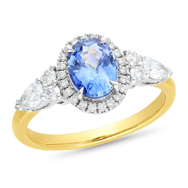 18ct White & Yellow Gold Ceylon Sappire & Diamond Ring