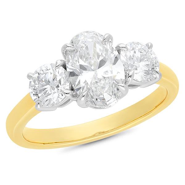 3.5ct Oval Cut Trilogy Lab Grown Diamond Engagement Ring in 18ct Yellow & White Gold