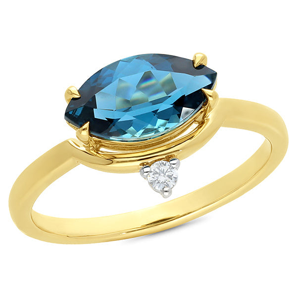 1.83ct London Blue Topaz & Diamond Ring in 9ct Yellow Gold