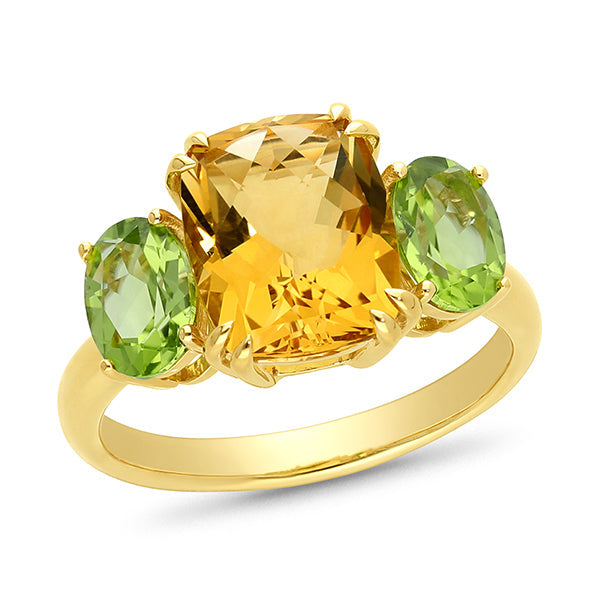 3.15ct Citrine & 1.79ct Peridot Ring in 9ct Yellow Gold