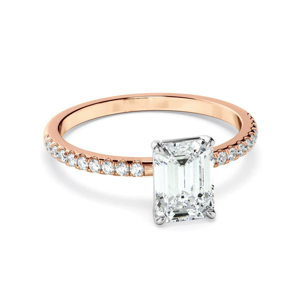 Emerald Cut Diamond Solitaire Engagement Ring With Pave Band