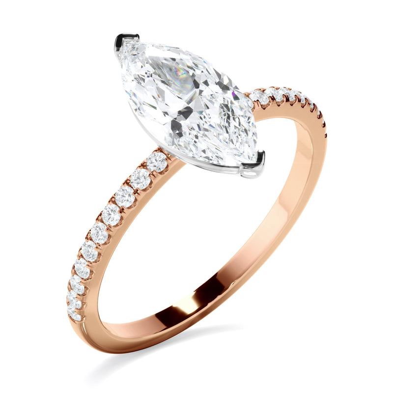 Marquise Cut Diamond Solitaire Engagement Ring With Pave Band