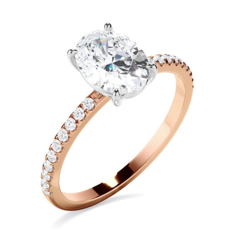 Oval Cut Diamond Solitaire Engagement Ring With Pave Band