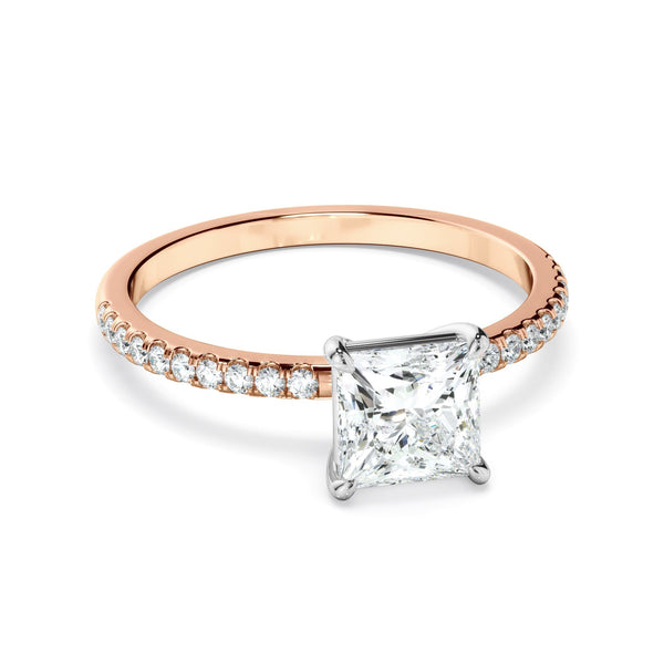 Princess Cut Diamond Solitaire Engagement Ring With Pave Band