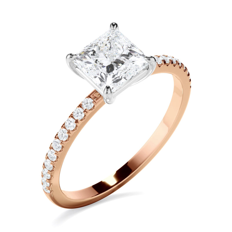 Princess Cut Diamond Solitaire Engagement Ring With Pave Band