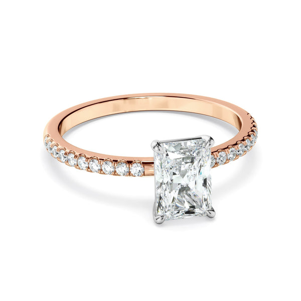 Radiant Cut Diamond Solitaire Engagement Ring With Pave Band