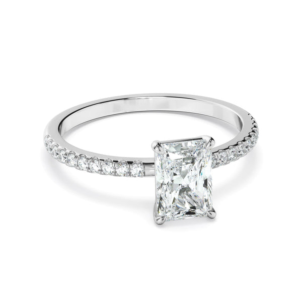 Radiant Cut Diamond Solitaire Engagement Ring With Pave Band