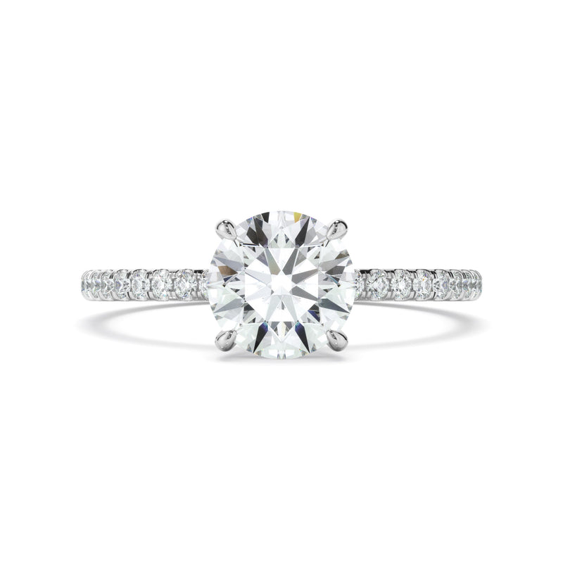 Round Brilliant Cut Diamond Solitaire Engagement Ring With Pave Band