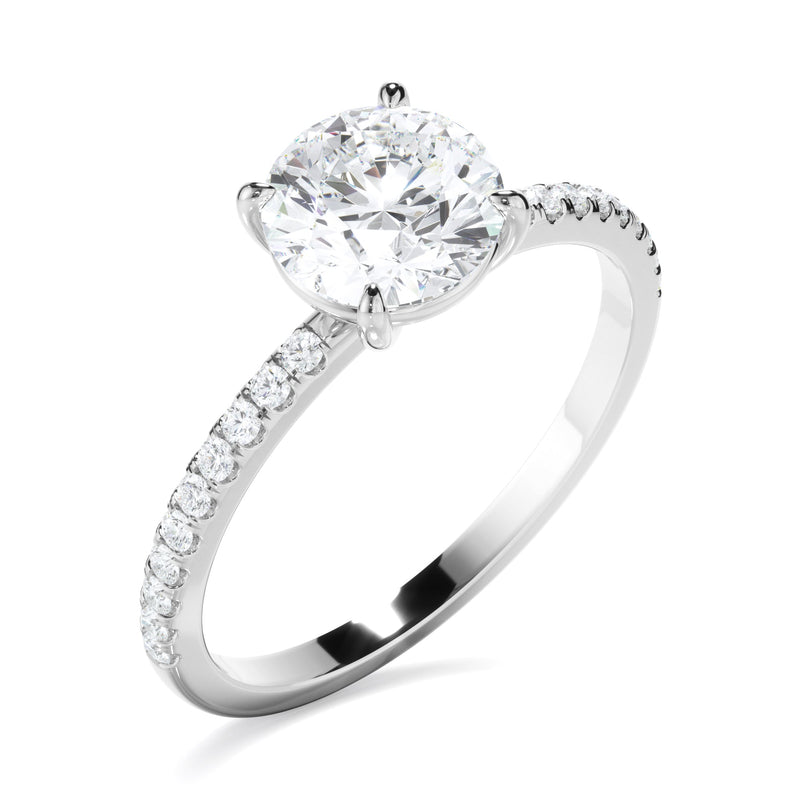 Round Brilliant Cut Diamond Solitaire Engagement Ring With Pave Band