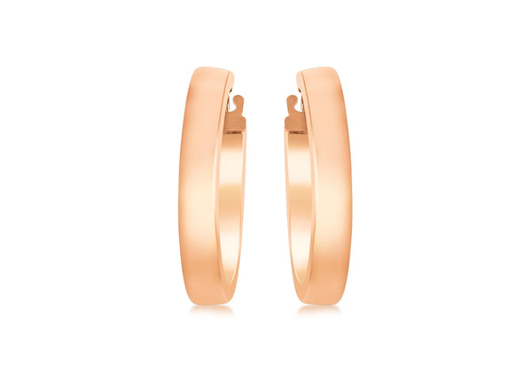 9ct Rose Gold 3mm Rectangular-Tube 15mm Hoop Creole Earrings