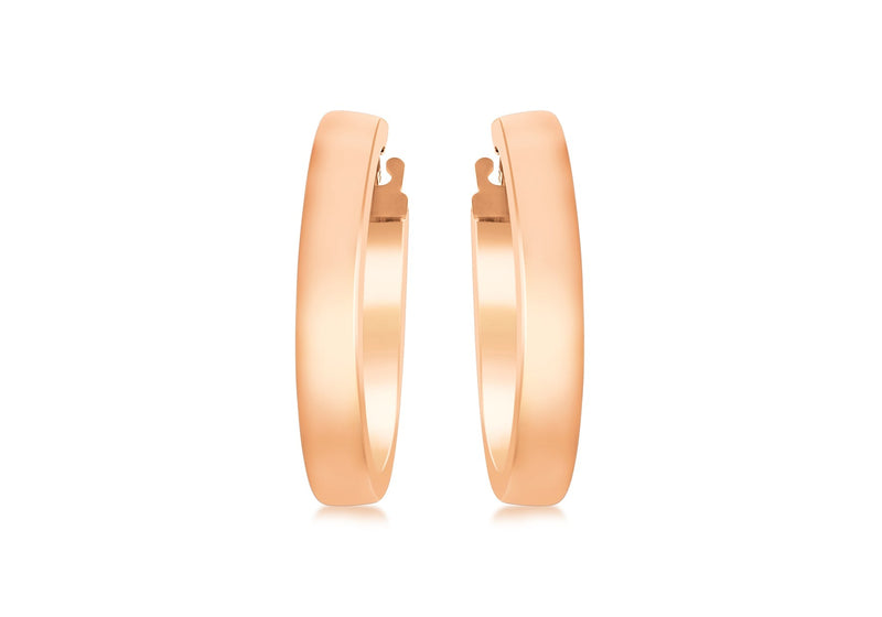 9ct Rose Gold 3mm Rectangular-Tube 15mm Hoop Creole Earrings