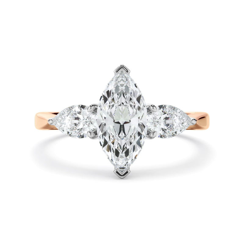 Marquise Cut Diamond Engagement Ring With Pear Cut Diamond Sides