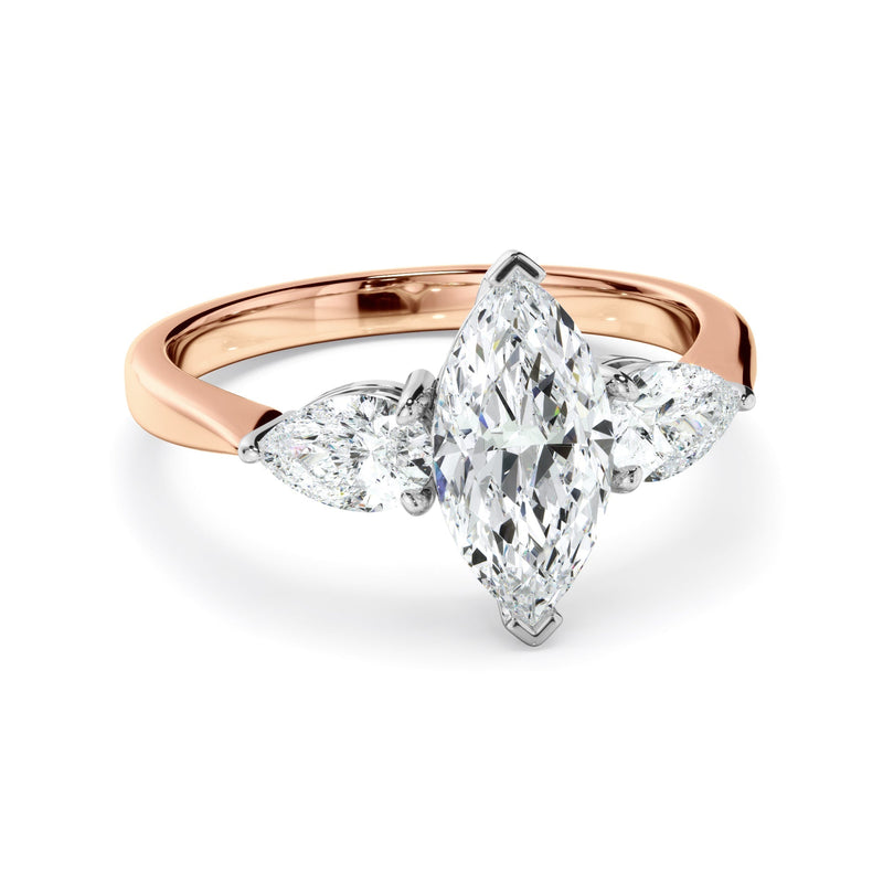 Marquise Cut Diamond Engagement Ring With Pear Cut Diamond Sides