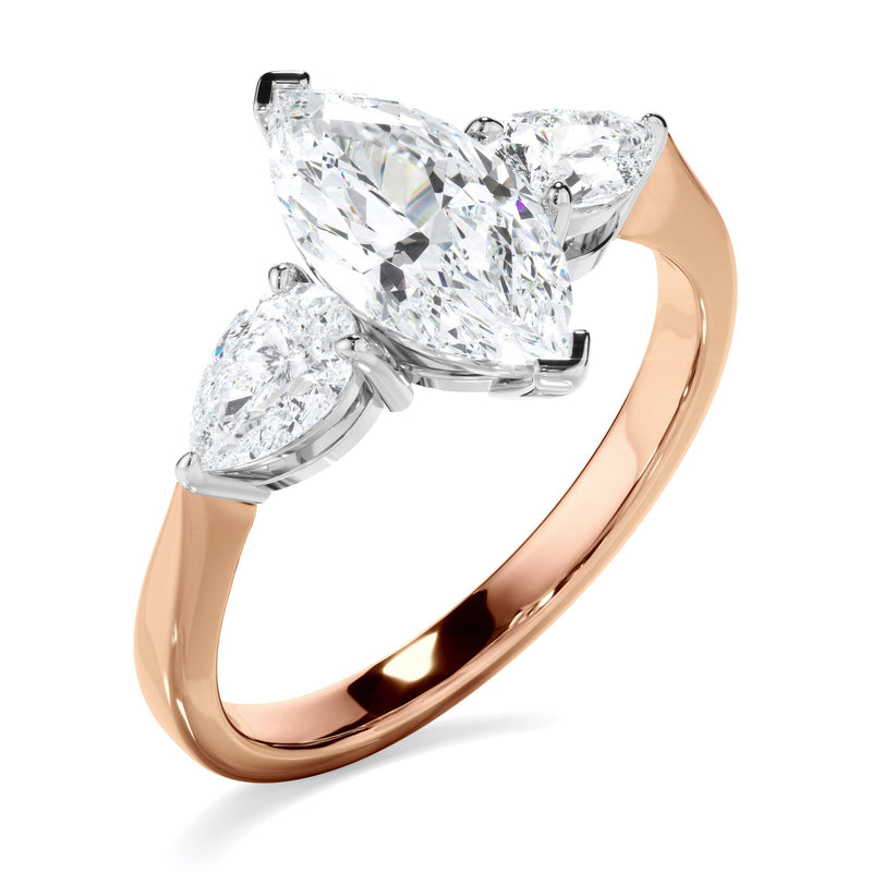 Marquise Cut Diamond Engagement Ring With Pear Cut Diamond Sides