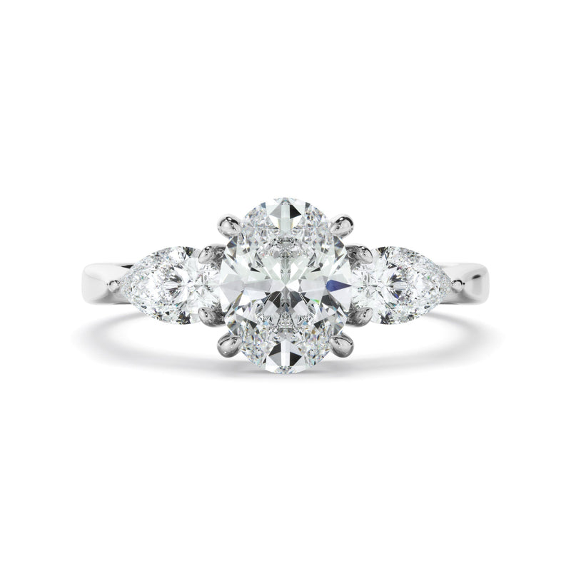 Oval Cut Diamond Engagement Ring With Pear Cut Diamond Sides