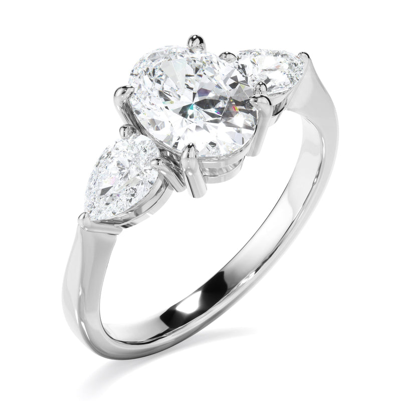 Oval Cut Diamond Engagement Ring With Pear Cut Diamond Sides