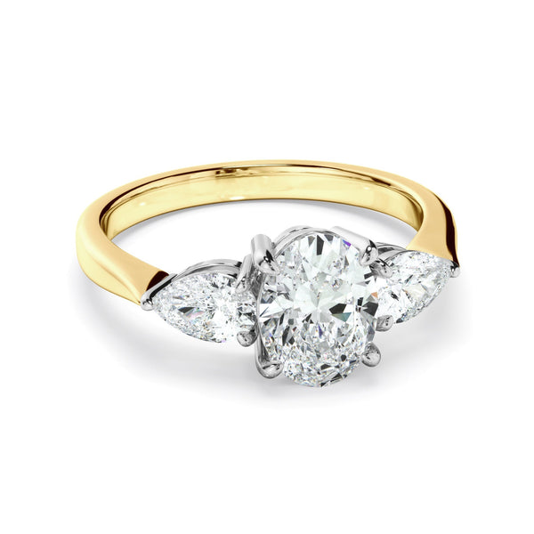 Oval Cut Diamond Engagement Ring With Pear Cut Diamond Sides