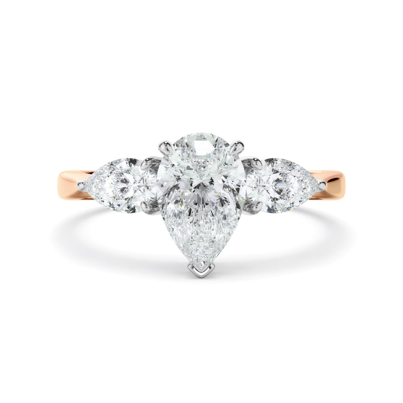 Pear Cut Diamond Engagement Ring With Pear Cut Diamond Sides