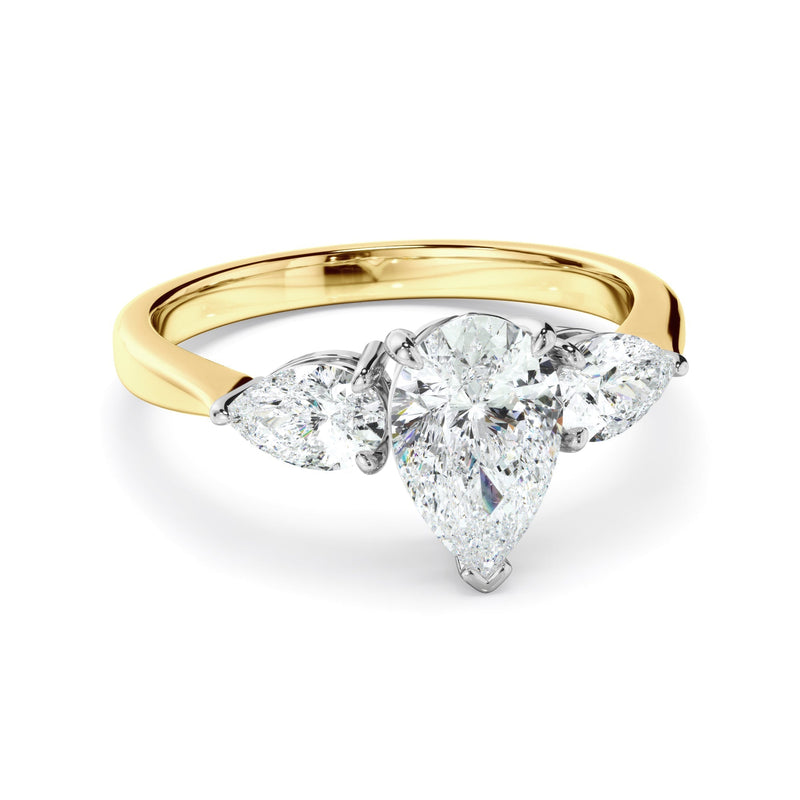 Pear Cut Diamond Engagement Ring With Pear Cut Diamond Sides