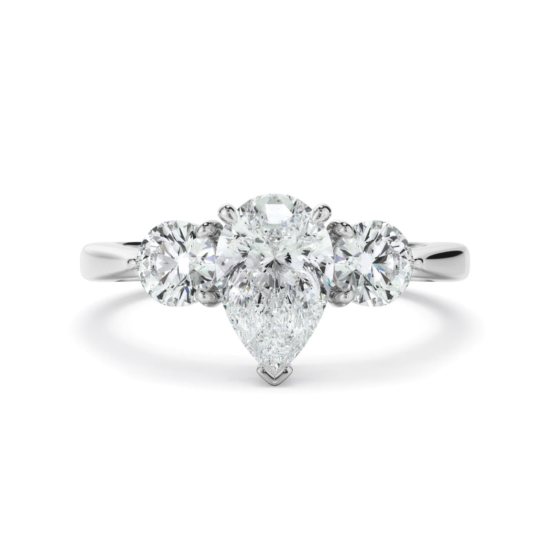 Pear Cut Diamond Trilogy Engagement Ring