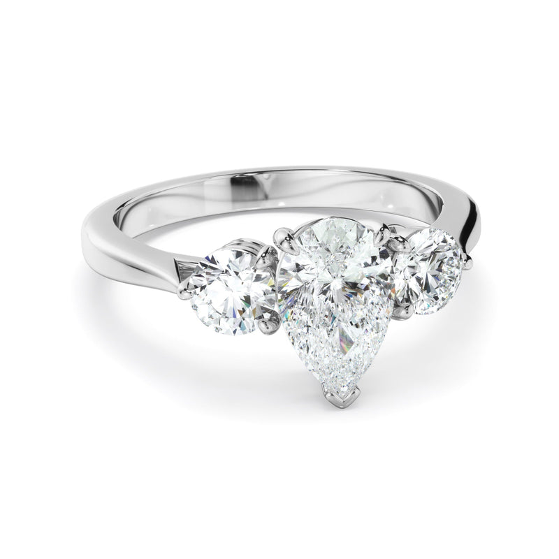 Pear Cut Diamond Trilogy Engagement Ring