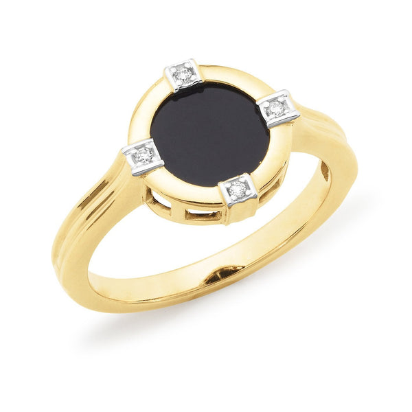 Onyx & Diamond Dress Ring in 9ct Yellow Gold