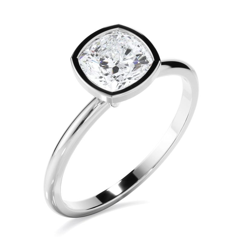 Cushion Cut Diamond Solitaire Bezel Set Engagement Ring