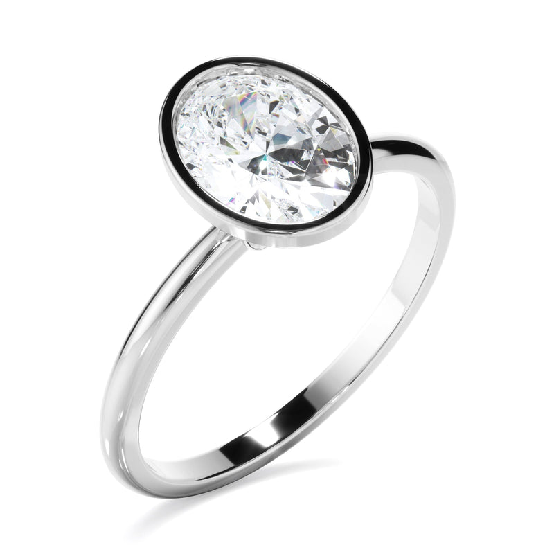 Oval Cut Diamond Solitaire Bezel Set Engagement Ring