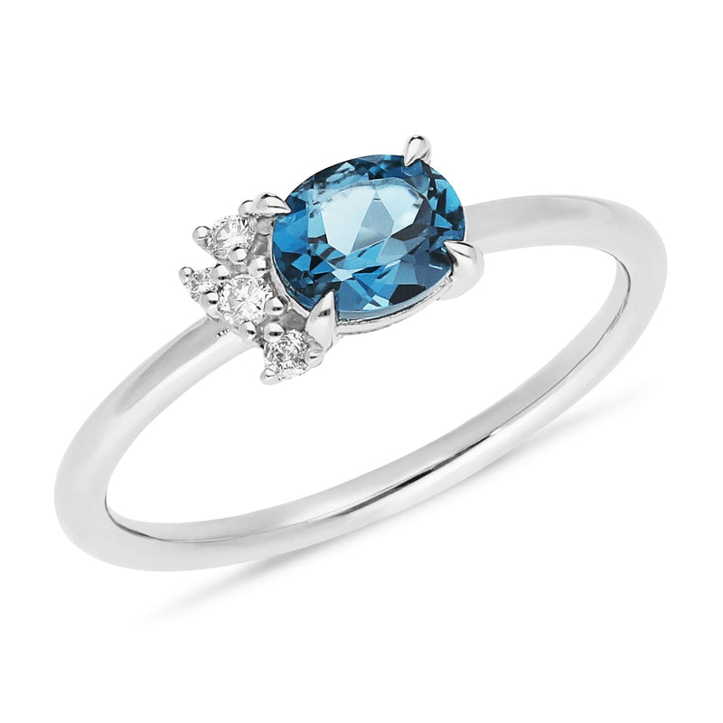 0.78ct London Blue Topaz & 0.05ct Diamond Ring in 9ct White Gold