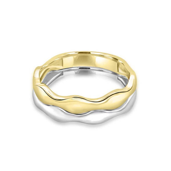 9ct Yellow Gold & White Gold Solid Double Wave Ring