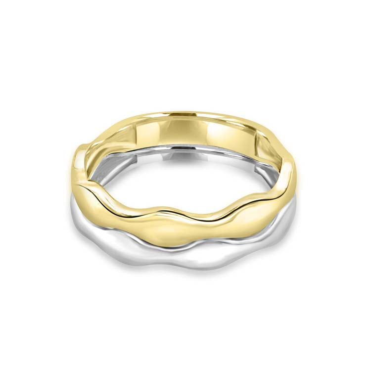 9ct Yellow Gold & White Gold Solid Double Wave Ring