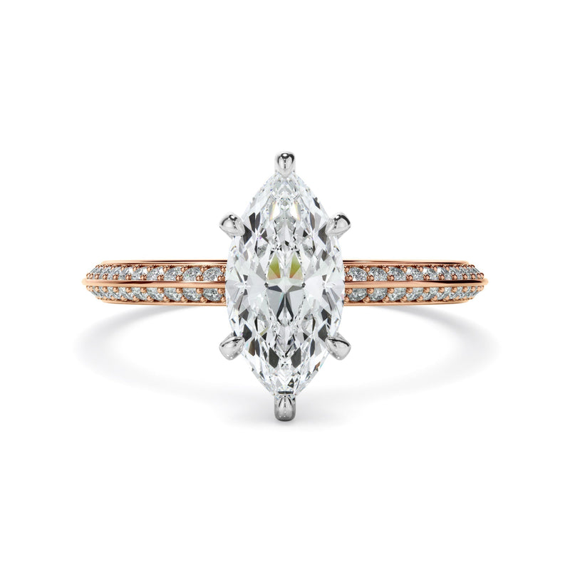 Marquise Cut Diamond Knife Edge Engagement Ring With Diamond Pave Sides