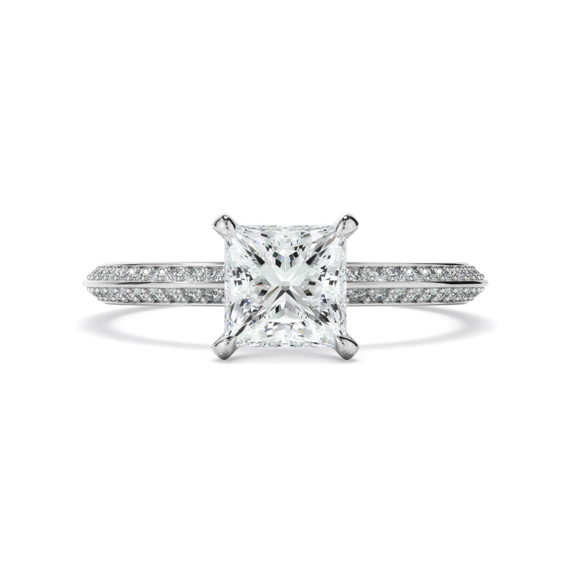 Princess Cut Diamond Knife Edge Engagement Ring With Diamond Pave Sides