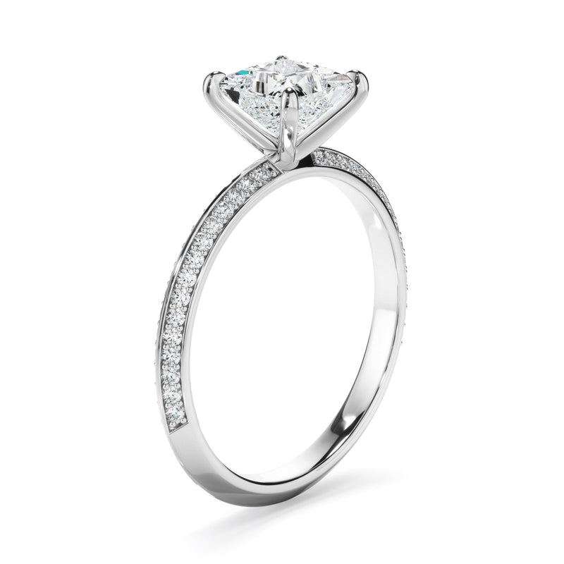 Princess Cut Diamond Knife Edge Engagement Ring With Diamond Pave Sides