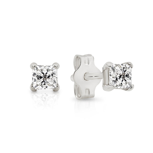 Silver square cubic zirconia studs 3mm