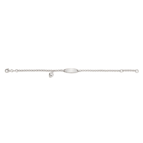 Silver belcher engravable ID bracelet with heart charm