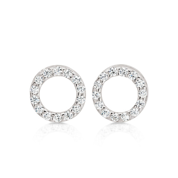 Silver cubic zirconia set open circle studs