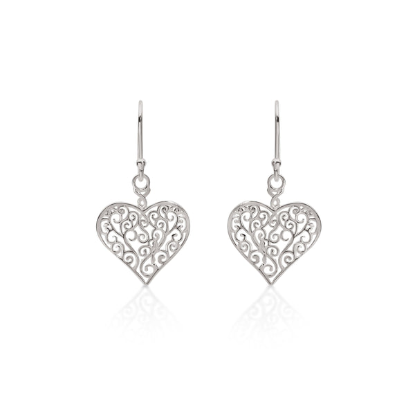 Silver filigree heart drops