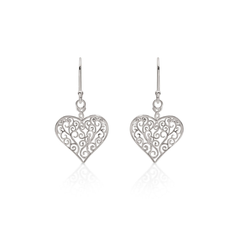 Silver filigree heart drops