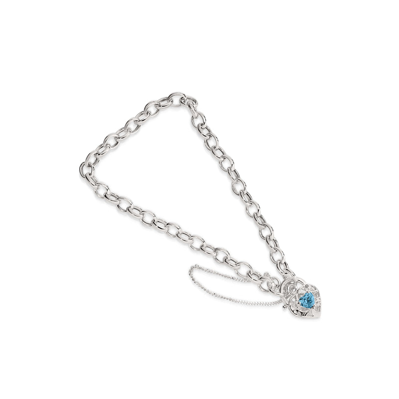 Silver blue cubic zirconia padlock bracelet