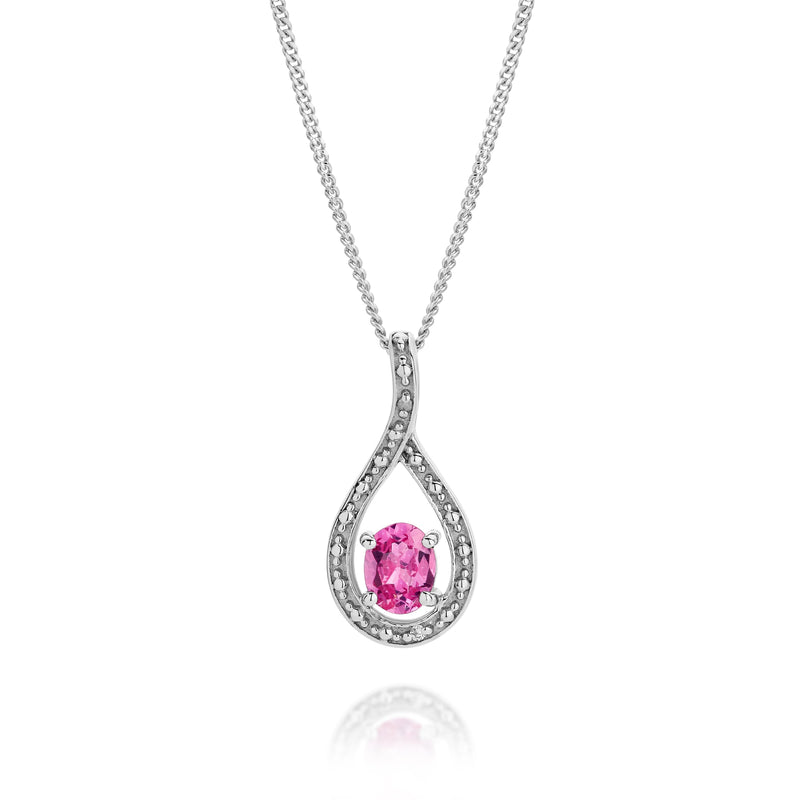 Silver created pink sapphire & diamond pendant