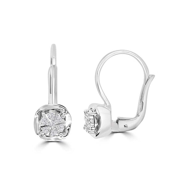 Diamond Leverback Earrings with 0.1ct Diamonds in 9ct White Gold