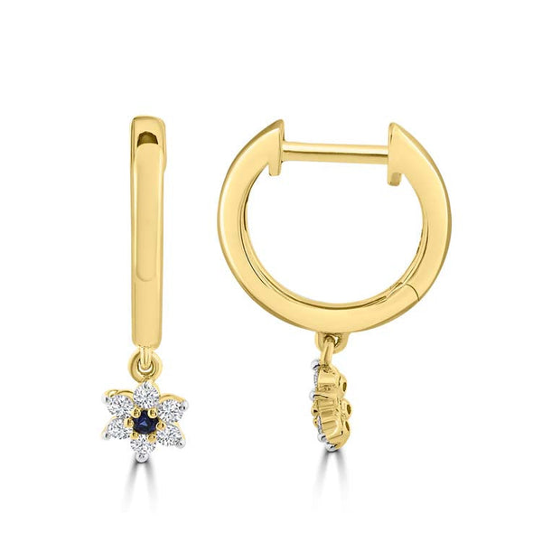 Diamond, Sapphire Hoop Earrings with 0.153ct Diamonds in 9ct Yellow Gold