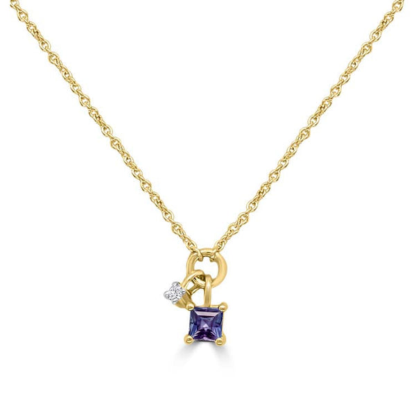 Diamond, Iolite Necklace 40-45cm with 0.013ct Diamonds in 9ct Yellow Gold