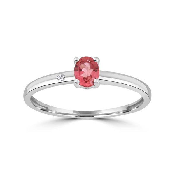 Diamond, Pink Tourmaline Ring with 0.007ct Diamonds in 9ct White Gold