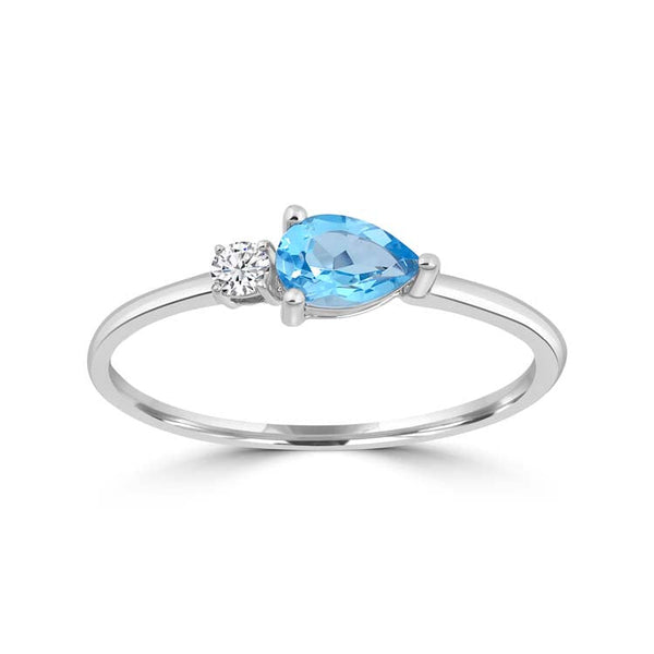 Diamond, Blue Topaz Ring with 0.06ct Diamonds in 9ct White Gold