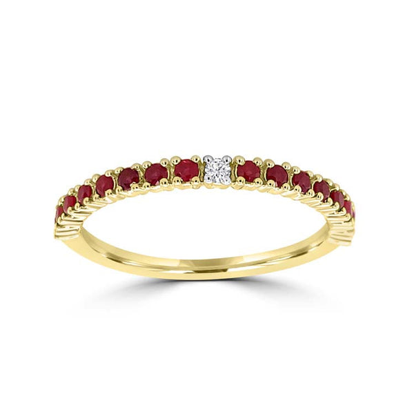 Diamond, Ruby Ring with 0.012ct Diamonds in 9ct Yellow Gold